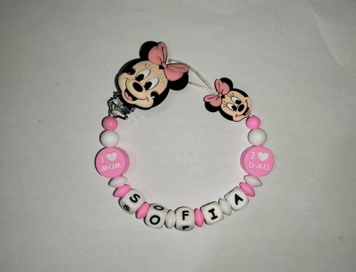 Catenella Portaciuccio Bambina Minnie Con Nome in Silicone Personalizzata Bimba - Foto 6 di 11