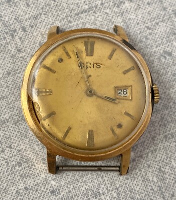 Vintage ORIS Cal 654 Watch Mens 7 Jewels Manual Date Swiss Yellow Dial Roster