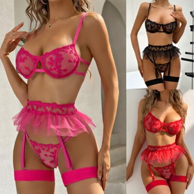 Women Sexy Lace Lingerie Garter Belt Set Babydoll Lace Teddy Bodysuit Sleepwear