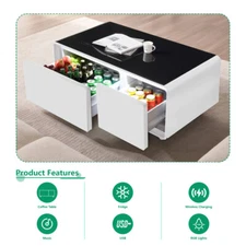 Modern Smart Coffee Table Built-in Fridge Bluetooth Speaker Touch Control Panel