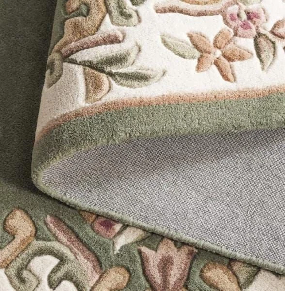 Green & White Aubusson Design Rug Banded Wool Carpet Area Rug 8X10 9X12 6X9 5X8 - Image 4 of 4