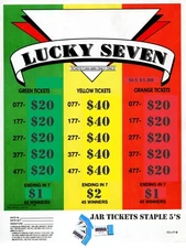 Lucky Seven, Single Game, pull tabs- Jar Tickets Bundles of 5