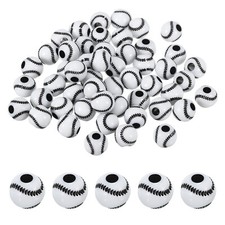 60Pcs 12mm Sport Beads Opaque Acrylic Baseball Beads DIY Loose Beads White