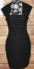 Adrianna Papell Women 6P Evening Bodycon Dress Black Chiffon Purple Lining Zip