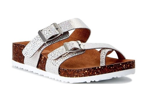 Time and Tru Girls' 2-Buckle Toe Slide Sandals size 13 & 2 - SILVER - 第 1/8 張圖片