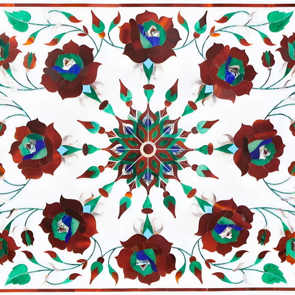 Handmade 36"x21" Rectangular Coffee Table with Semi-Precious Stone Inlay - Image 3 of 4