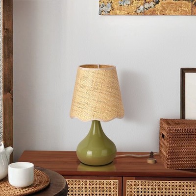 Green Cute Small Boho Table Lamp for Bedroom Bedside