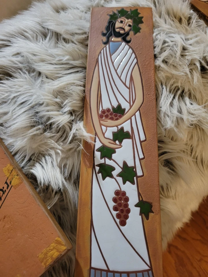 Signed 3Pc set of vintage ceramic art tiles by Greek artist Helen Michaelides.   - Image 4 of 4