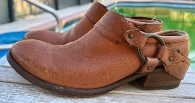 Frye Carson Belted Harness Brown Leather Western Biker Mule/Clogs  Women s 8B