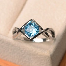 925 Sterling Silver Blue Topaz Gemstone Women Statement Ring US Duty Free