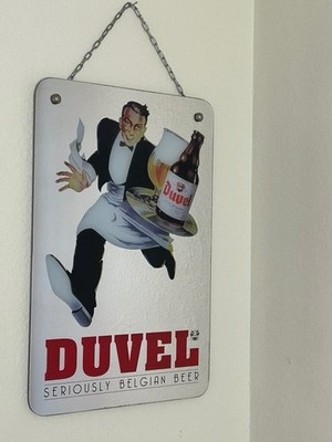 Decorative wall mirror Duvel Belgian Beer branded with chain bar mirror