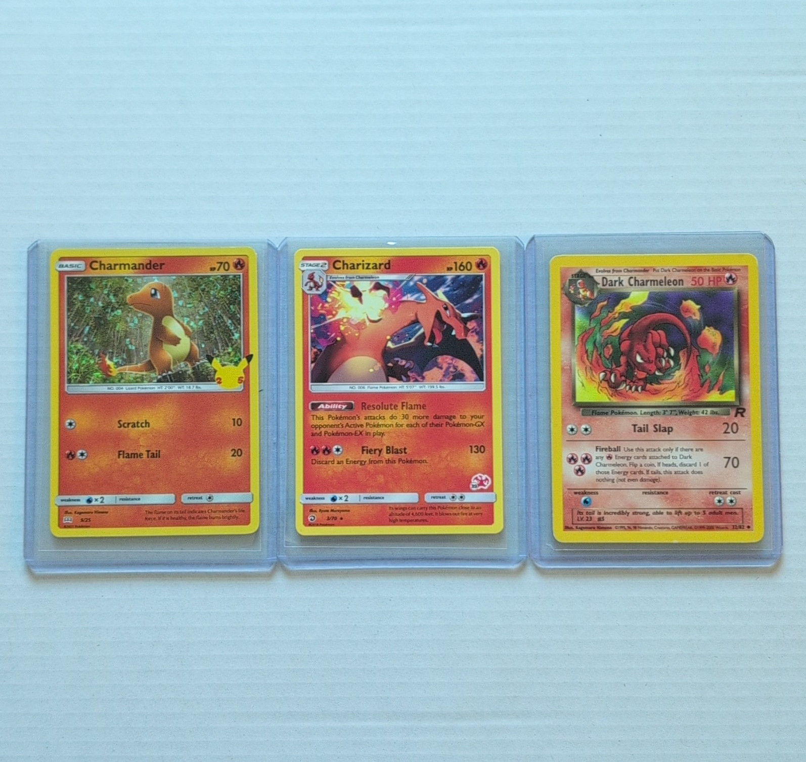 Pokemon TCG 3-Card Lot: Charmander 9/25 + Charizard 3/70 + Dark Charmeleon 32/82
