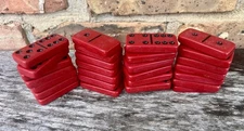 Vintage Complete Set Of 28 Red & Black Playing Dominoes Bakelite Cataline?