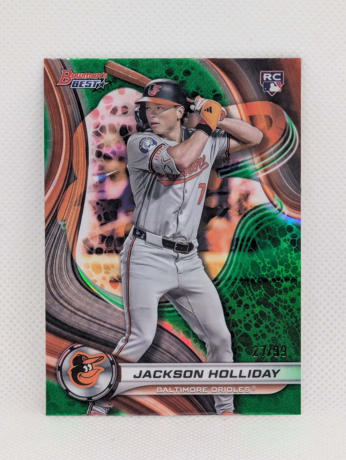 2024 Bowman’s Best JACKSON HOLLIDAY /99 Green Refractor RC Orioles Baseball