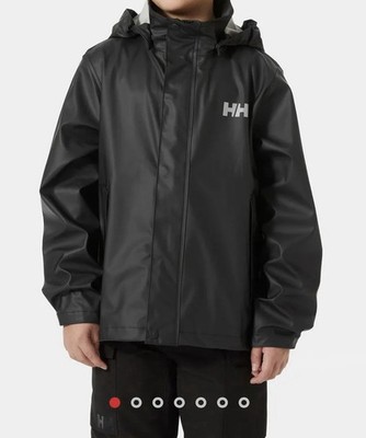 Helly Hansen Juniors Moss Rain Jacket Black Size 8 - Waterproof Hooded Coat NWT