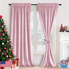 Jiuzhen Pink Velvet Curtains Extra Long Thermal Insulated Soundproof Room