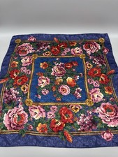 Blue Square Dress Scarf Floral Flowers Design No Tag 30” X 30”