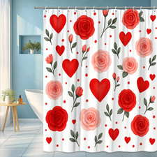 Red Floral Hearts Shower Curtain - Cute Design for Bathroom Decor