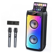 Karaoke Machine with 2 Wireless Microphones, Portable Bluetooth Speaker 200W