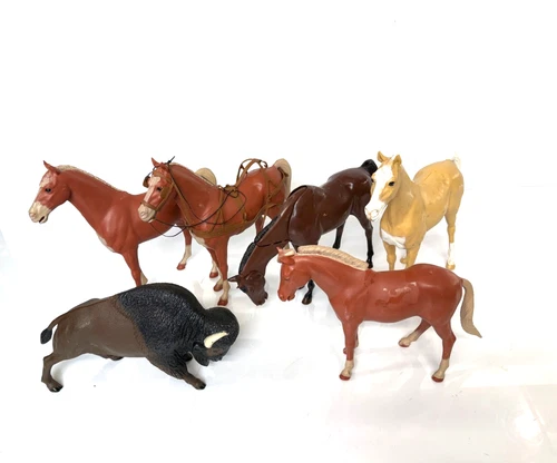 Set Of 5 Vintage MARX Johnny West Horses And Buffalo Bison 1960's Toys