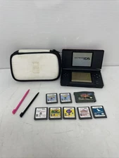 Nintendo DS Lite USG-001 Red w/8 Games & Cover Case & 2 Pens - Hinge Issue