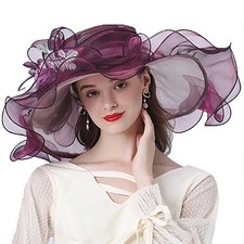 Women Party Church Derby Top Hats Organza Sun Visor Cap Medium Purple Red 1