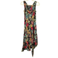Connected Apparel Womens Beaded Sequined Floral Fairy Cowl Neck Sheer Dress M