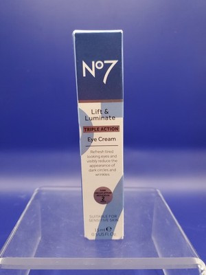 No7 Lift & Luminate Triple Action Eye Cream For Sensitive Skin 0.50oz New