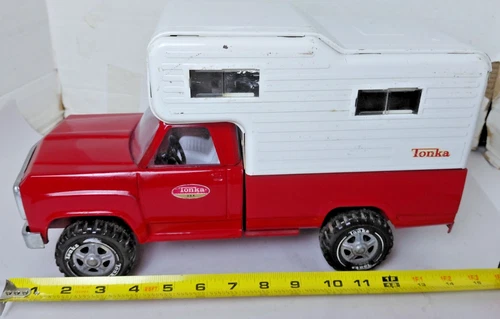 Vintage Tonka Pressed Steel Red Pickup Truck W/Camper