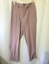 A New Day Women's Solid Purple Ankle Pants Flat Front Button Cuffed Rayon Blend