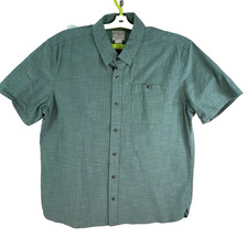 L.L.Bean Button-Up Casual Shirt Mens Size L Green Short Sleeve Cotton Blend