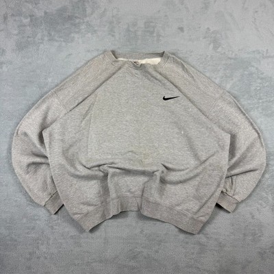 Vintage Nike 90's Grey Mini Swoosh Heavyweight Oversized Lrg Pullover Sweatshirt