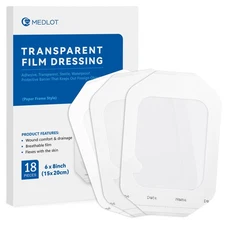 Transparent Film Dressing, 6”x8”, 18 Patches, Waterproof Bandage for Post Sur...