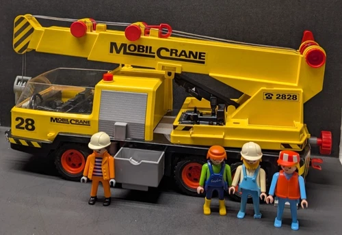 Vintage 1981 Playmobil 3761 Mobil Crane with Accessories and Figures 16"L x 7"H