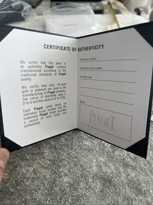 Piaget Certificate of Authenticity for Jewelry and Watches 4''x4.75''