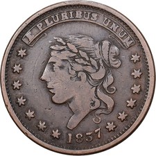 Vereinigte Staaten, Cent, 1837, Kupfer, S+