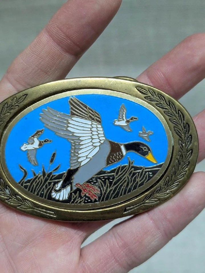 Hebilla de cinturón vintage PATOS LATÓN MACIZO caza deportista occidental años 70 vaquero Foto 2 de 4