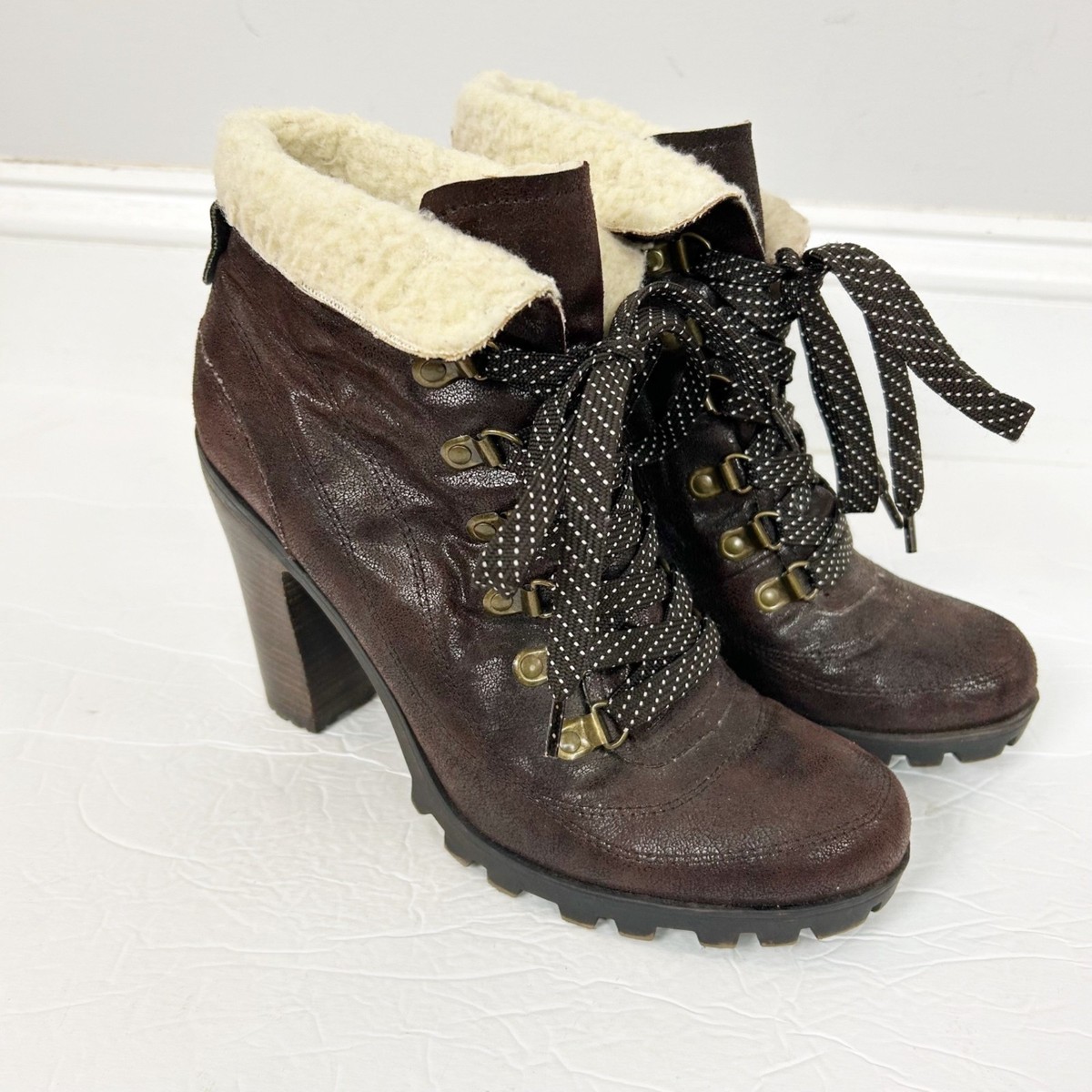 Y2K Nine West Platform Chunky Lace Up Boots Boho Grunge Size