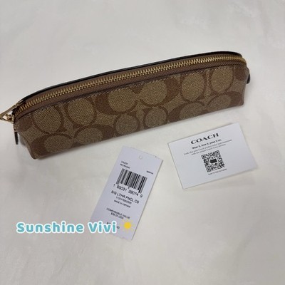 NWT Coach Pencil Case Cosmetic Signature Canvas C6333 Khaki | eBay