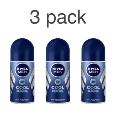3 x  NIVEA MEN COOL KICK Mens roll-on deodorant, 1.7 fl.oz / 50 ml
