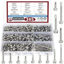 385PCS 8 12 Self Tapping Screws for Metal 410 Stainless Steel Screws Assortm...