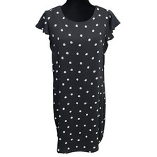 Adrienne Vittadini Black White Retro Polka Dot Flutter Sleeve Dress Size 8