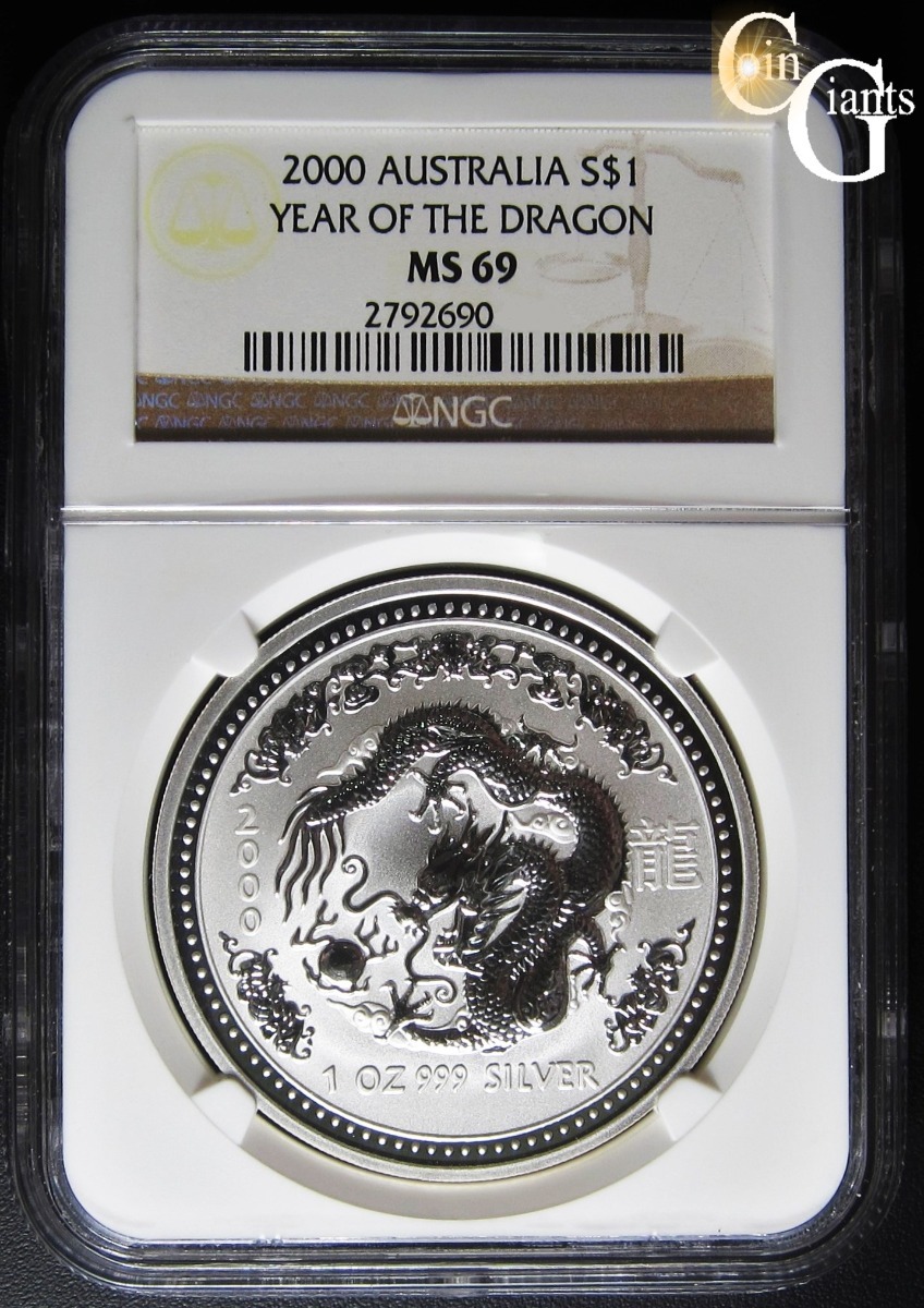 2000 Year of the Dragon $1 Australia NGC MS-69 RARE 1 OZ .999