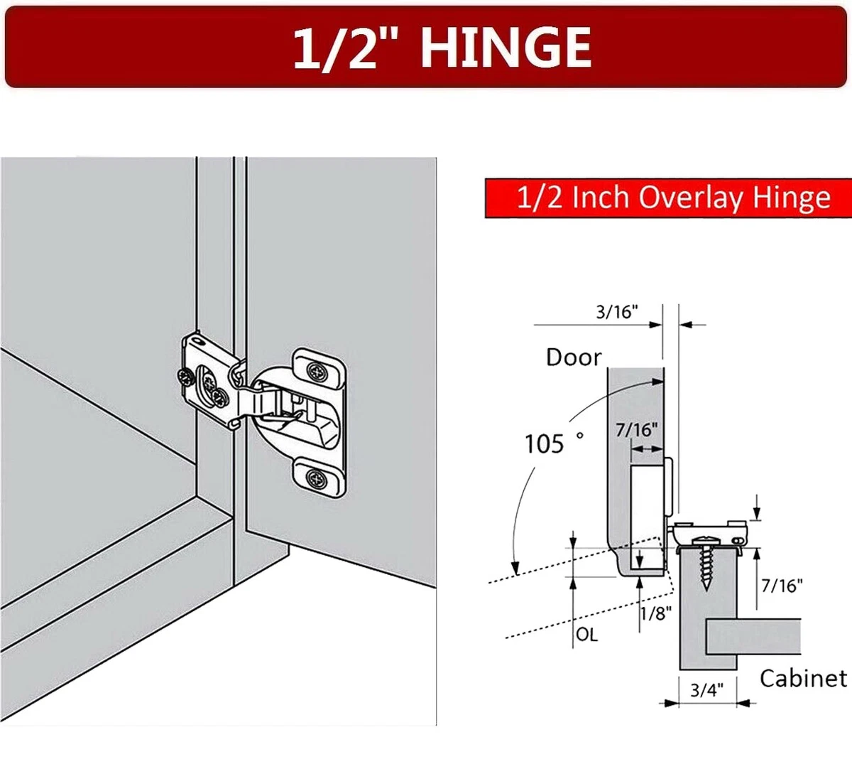 1 2 overlay cabinet cheap hinges