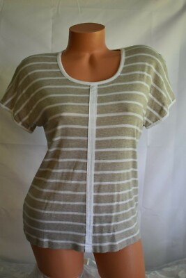 JONES SIGNATURE (S) Tee Top Stretch Knit Pullover BONE IVORY Bold Stripe Dolman