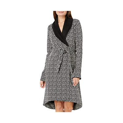 UGG DUFFIELD II BLACK GREY MICRO LEOPARD BATHROBE COLLAR WOMEN'S ROBE SIZE XL