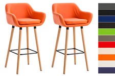 2 x Tabouret de Bar Grant Similicuir avec Piètement Bois et Repose-pieds Métal