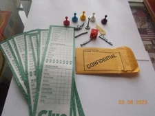 Clue Game Pieces, All per Photos: All 6 Weapons, 5 Movers, Confidential Envelope