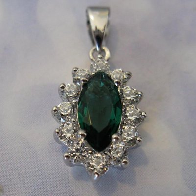 Bague En Argent Massif 925 Rhodié Avec émeraude Marquise Verte - Taille 56 - Dolly-Bijoux