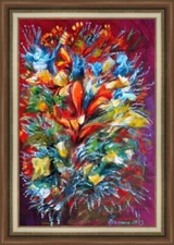 original oil painting canvas modern impressionism art by Pronkin flowers on red